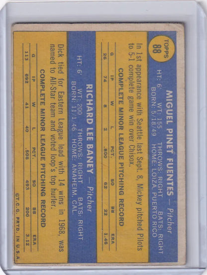 Vintage Topps Baseball card featuring Pilots Rookies Miguel Fuentes and Dick Baney RC