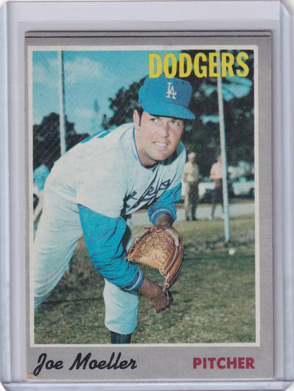 Vintage 1970 Topps Baseball card of Joe Moeller, Los Angeles Dodgers pitcher