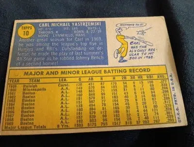 1970 Topps - Carl Yastrzemski #10. Boston Red Sox. VG+ - EX - Baseball Card Single