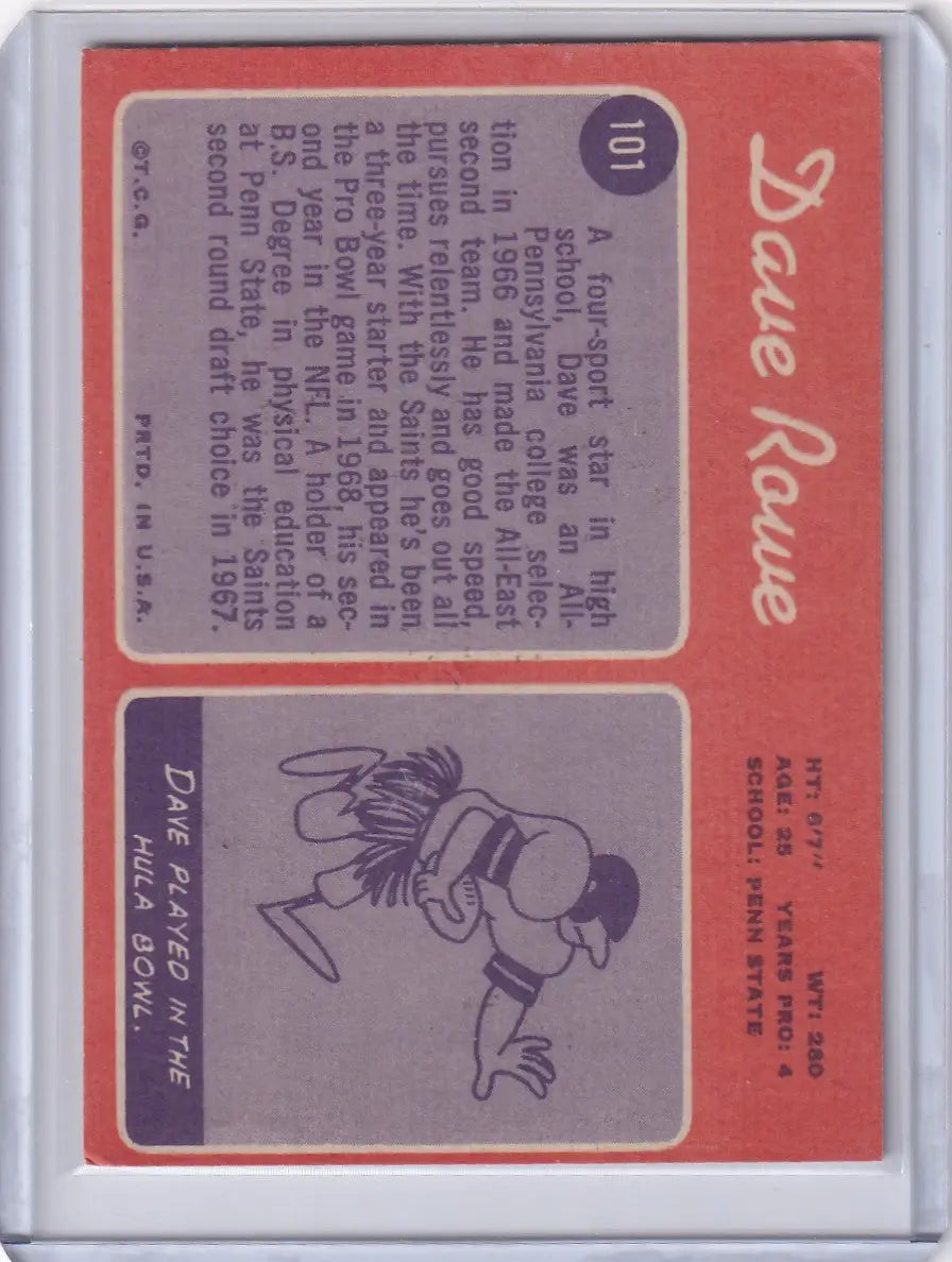 1970 Topps Football #101 Dave Rowe RC - New Orleans Saints