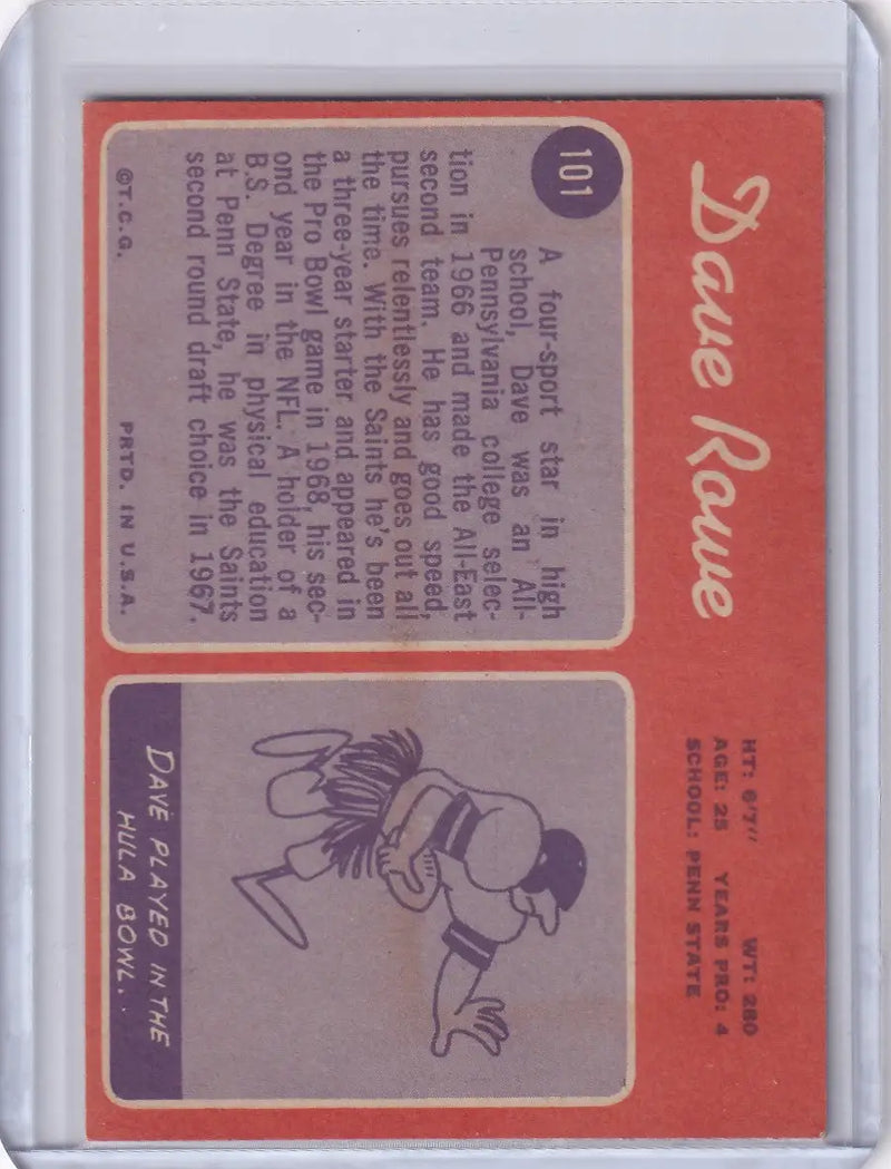 1970 Topps Football #101 Dave Rowe RC - New Orleans Saints - Football Card Single