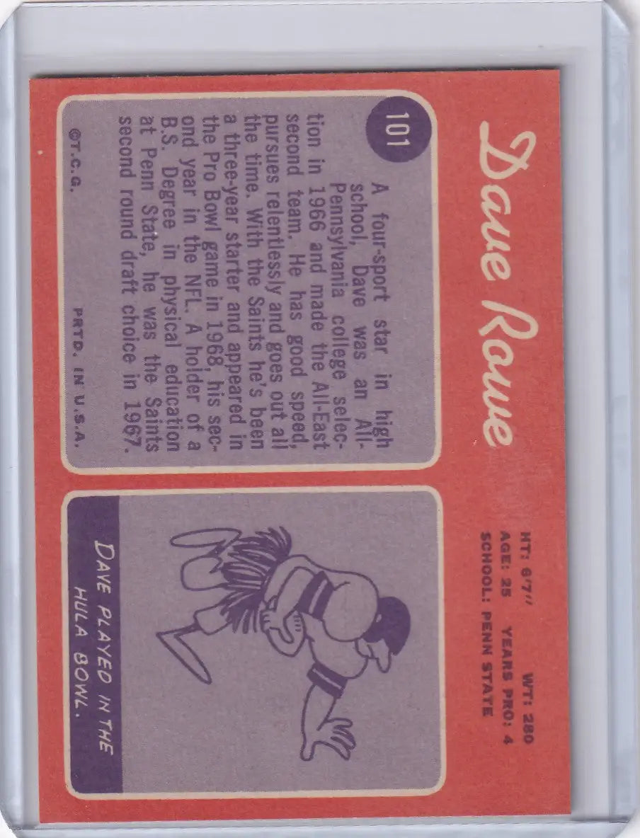 Vintage Topps Football card of Dave Rowe, New Orleans Saints rookie collectible