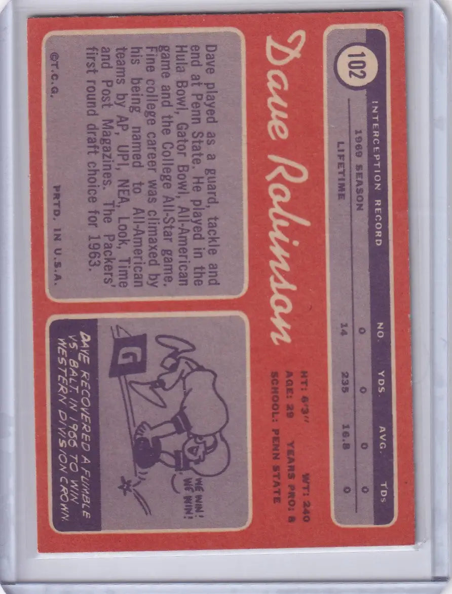 1970 Topps Football #102 Dave Robinson - Green Bay Packers
