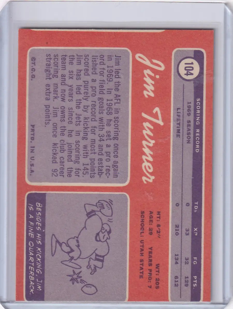 1970 Topps Football #104 Jim Turner - New York Jets - Football Card Single