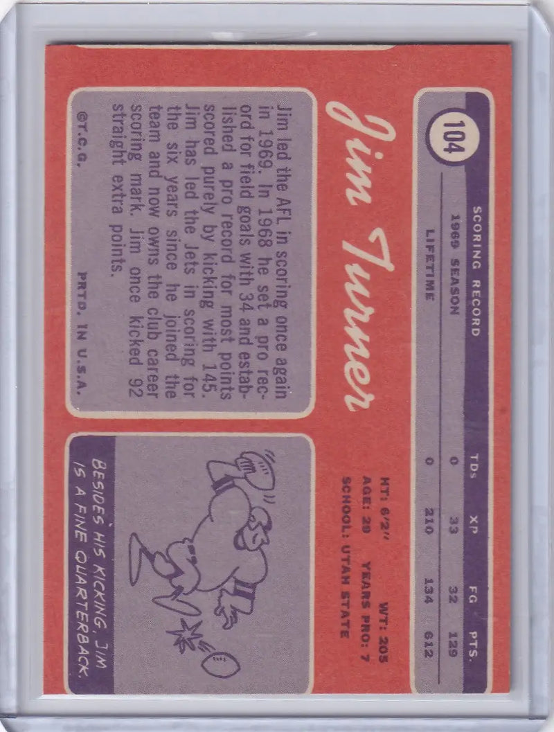 1970 Topps Football #104 Jim Turner - New York Jets