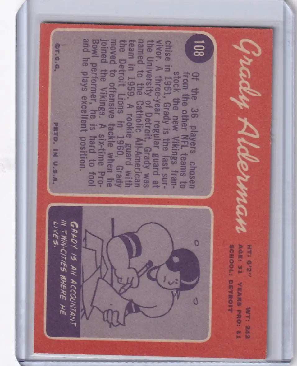 1970 Topps Football #108 Grady Alderman - Minnesota Vikings - Football Card Single
