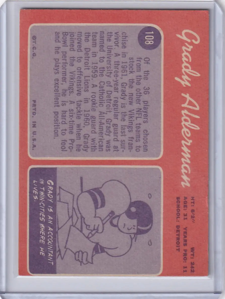 1970 Topps Football #108 Grady Alderman - Minnesota Vikings
