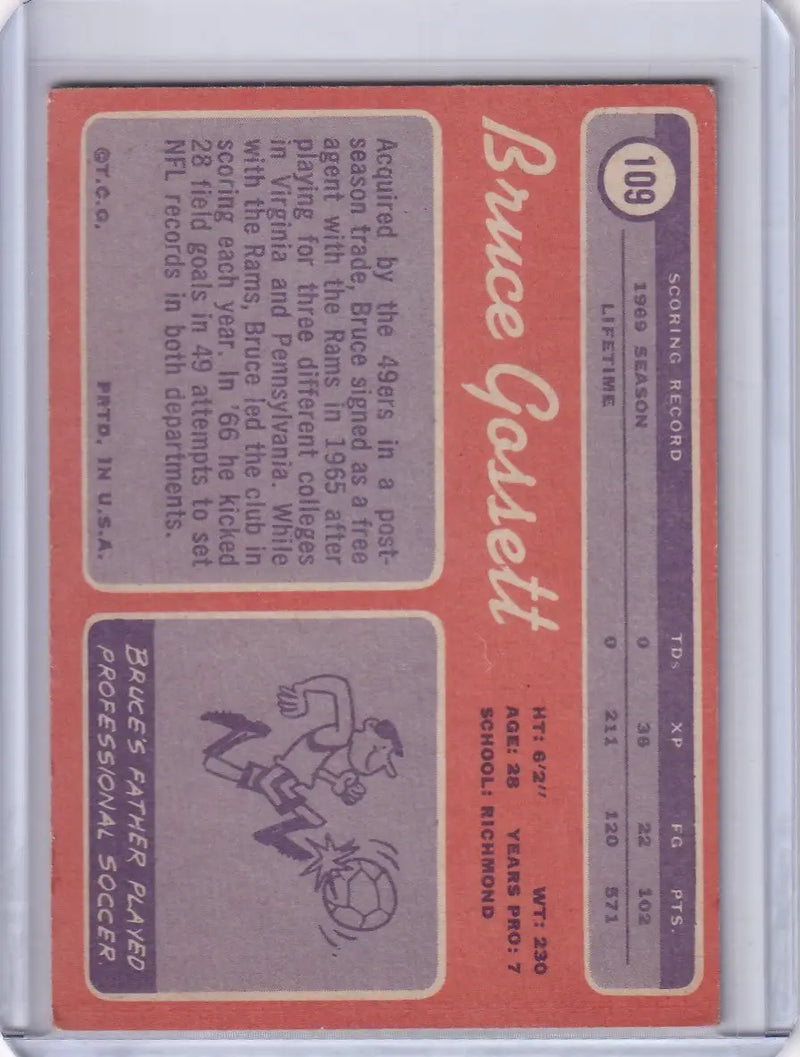 1970 Topps Football #109 Bruce Gossett - San Francisco 49ers