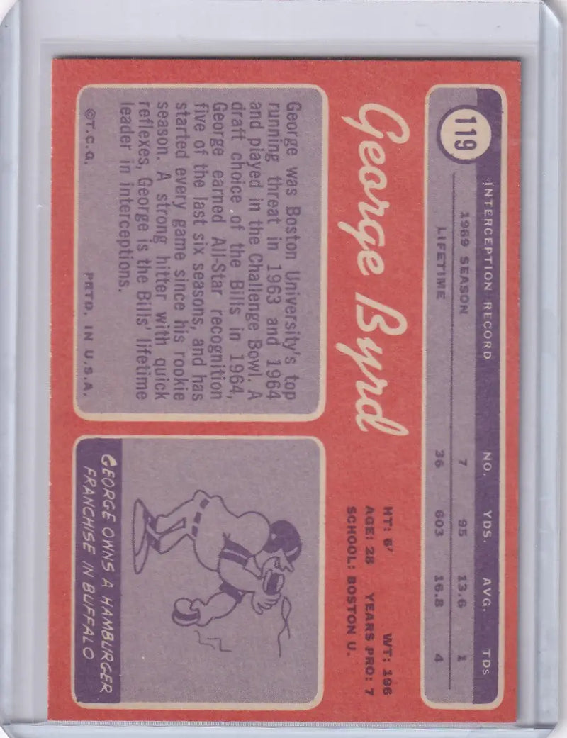 1970 Topps Football #119 George Byrd - Buffalo Bills