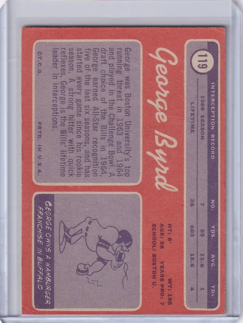 1970 Topps Football #119 George Byrd - Buffalo Bills - Football Card Single