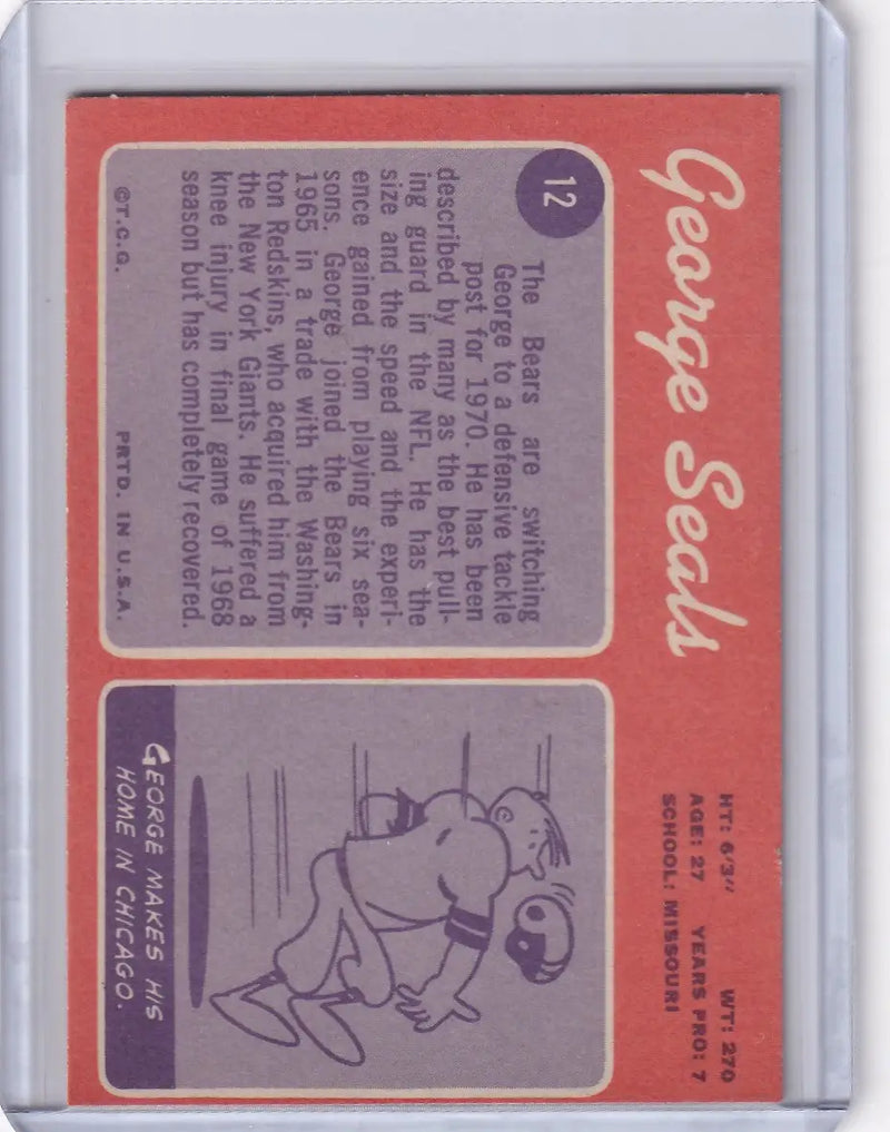 1970 Topps Football #12 George Seals RC - Chicago Bears