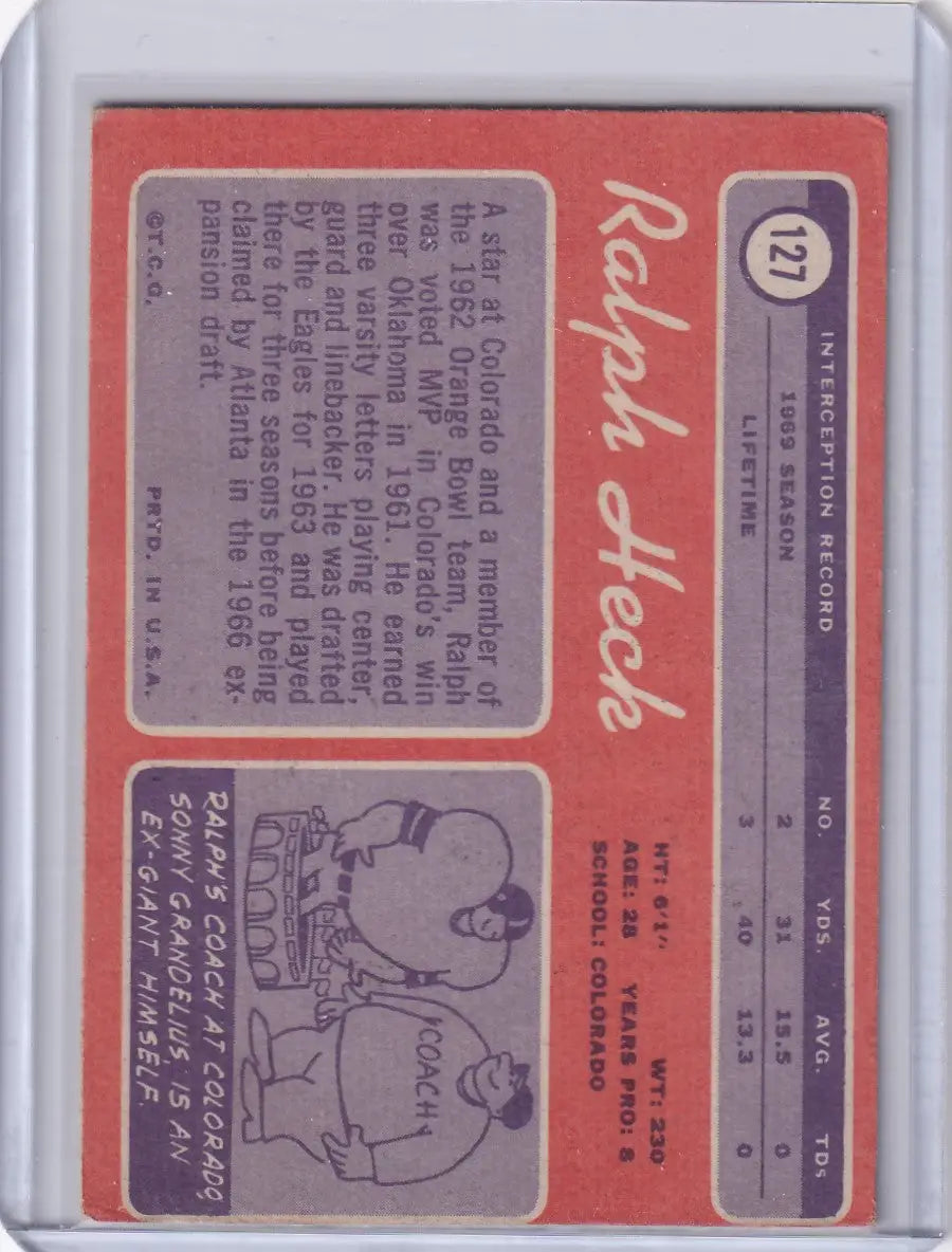 1970 Topps Football #127 Ralph Heck - New York Giants