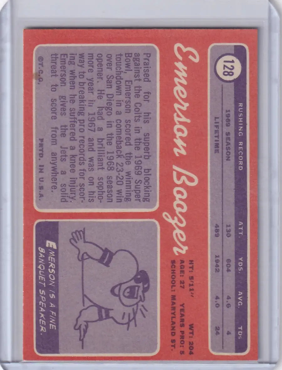 1970 Topps Football #128 Emerson Boozer RC - New York Jets