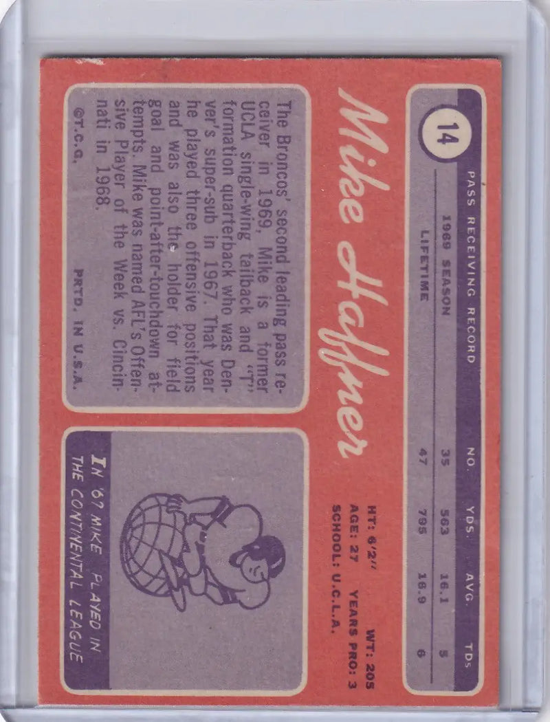 1970 Topps Football #14 Mike Haffner RC - Denver Broncos