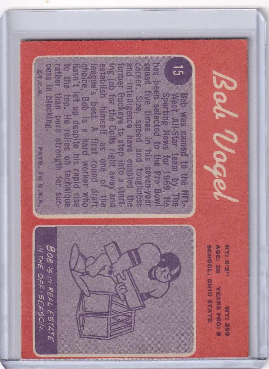 1970 Topps Football #15 Bob Vogel - Baltimore Colts