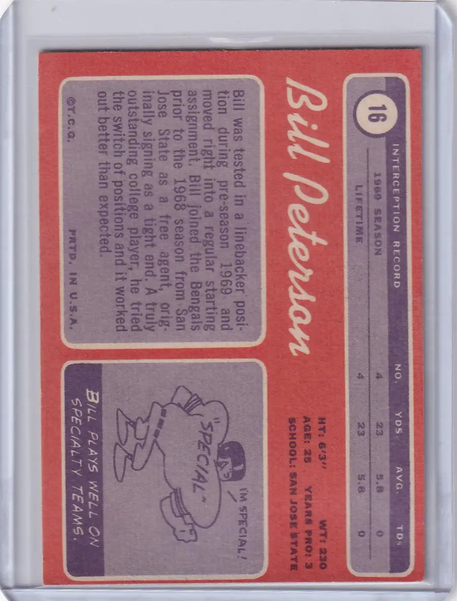 Baseball trading card featuring player stats and cartoon for Topps Football Cincinnati Bengals