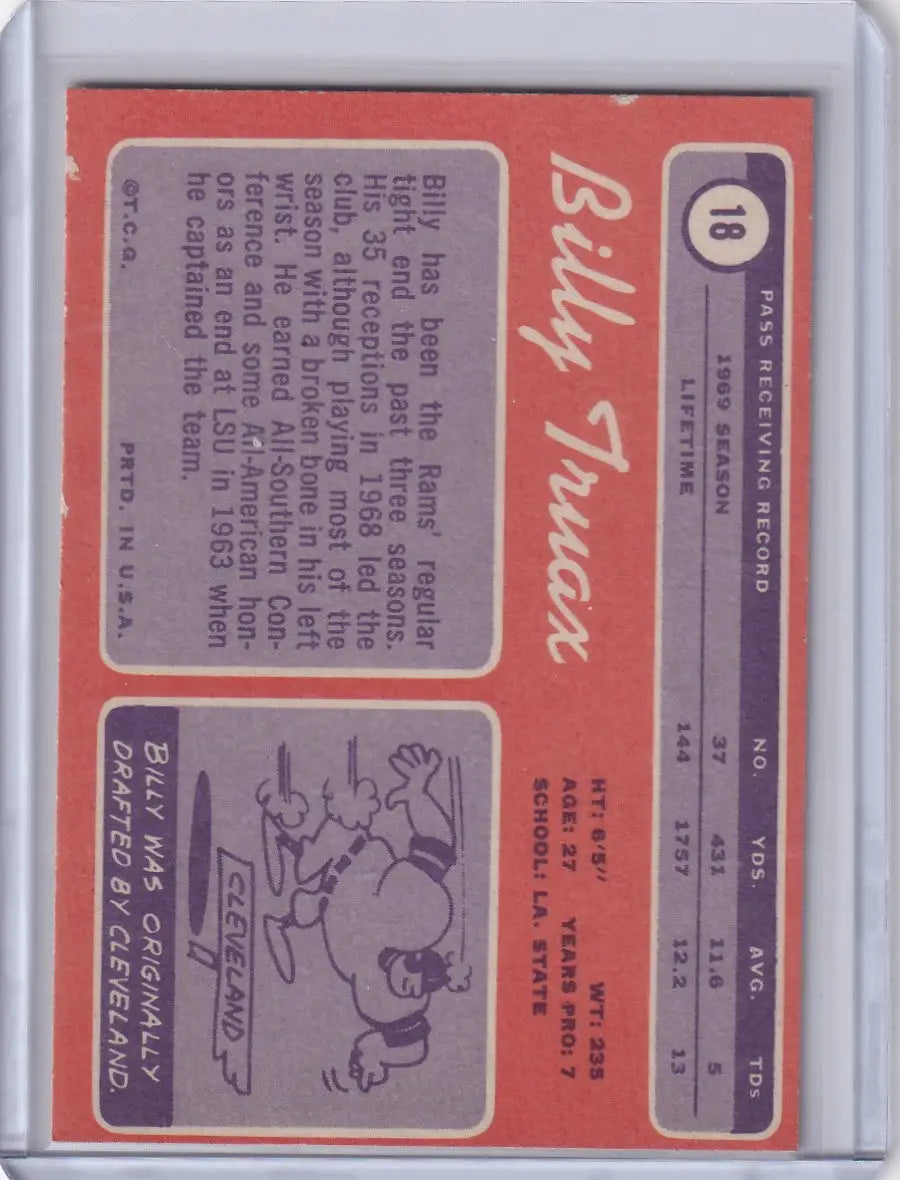 1970 Topps Football #18 Billy Truax - St Louis Rams