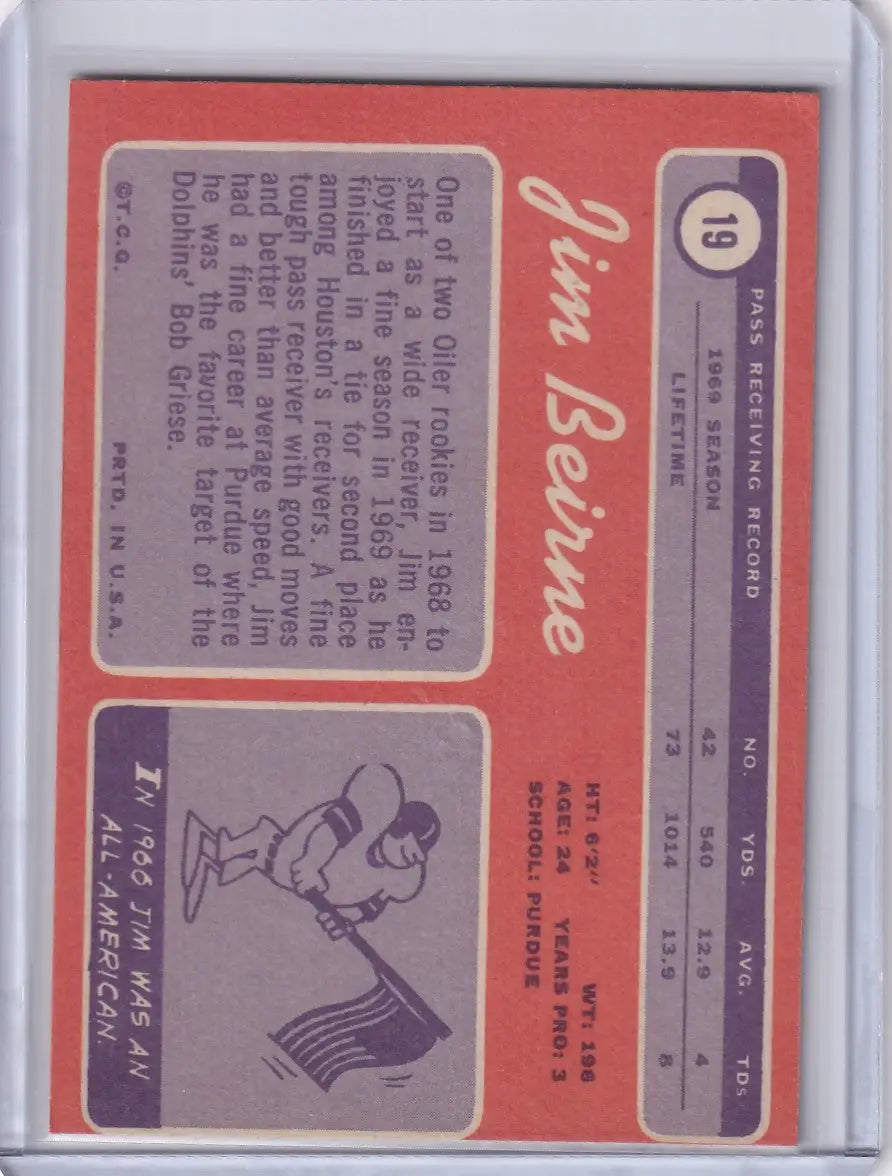 1970 Topps Football #19 Jim Beirne RC - Houston Oilers