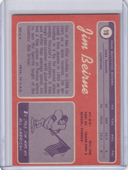 Baseball trading card of Jim Beirne featuring Topps Football and Houston Oilers stats