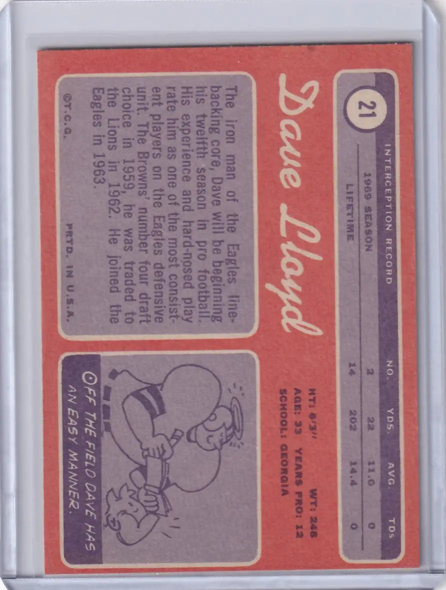 1970 Topps Football #21 Dave Lloyd - Philadelphia Eagles