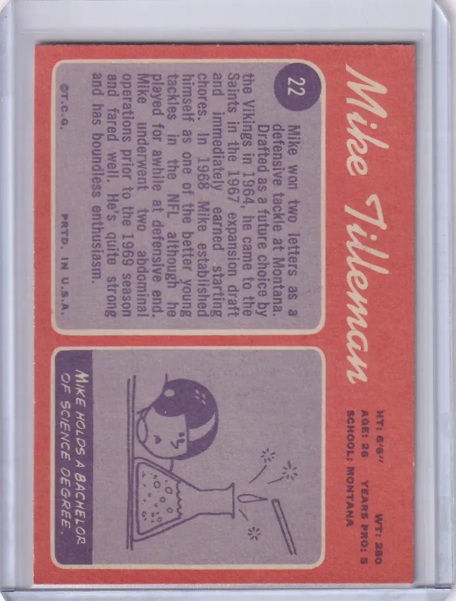 Vintage 1970 Topps Football card featuring Mike Tilleman from the New Orleans Saints