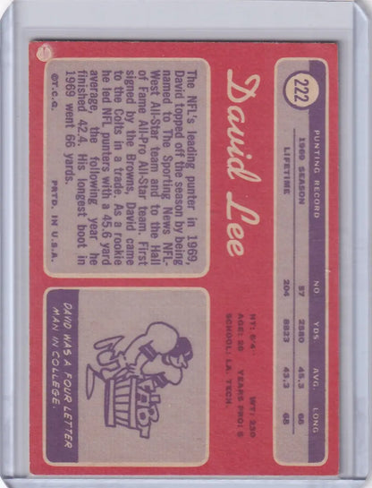 Baseball trading card of David Lee from the Baltimore Colts Topps Football series