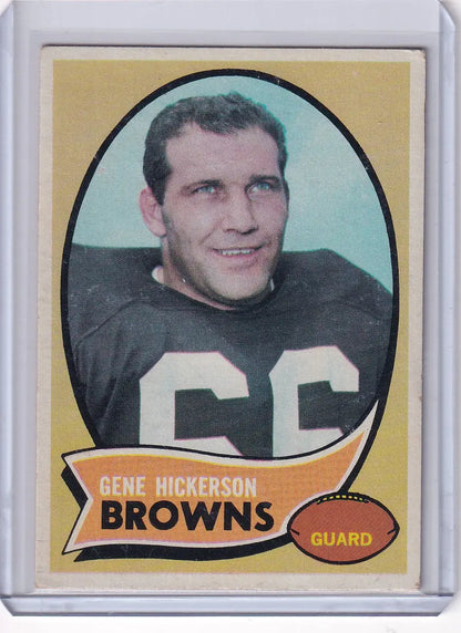 Vintage Topps Football card of Gene Hickerson, Cleveland Browns player wearing jersey 66