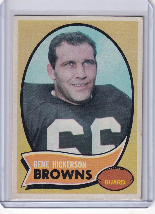 Vintage Topps Football card of Gene Hickerson, Cleveland Browns player wearing jersey 66