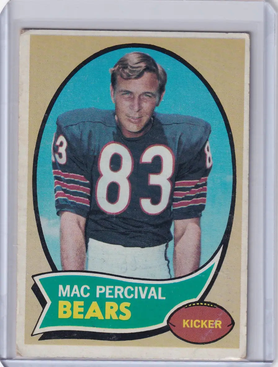 Vintage Topps Football card of Mac Percival, Chicago Bears player, jersey number 83