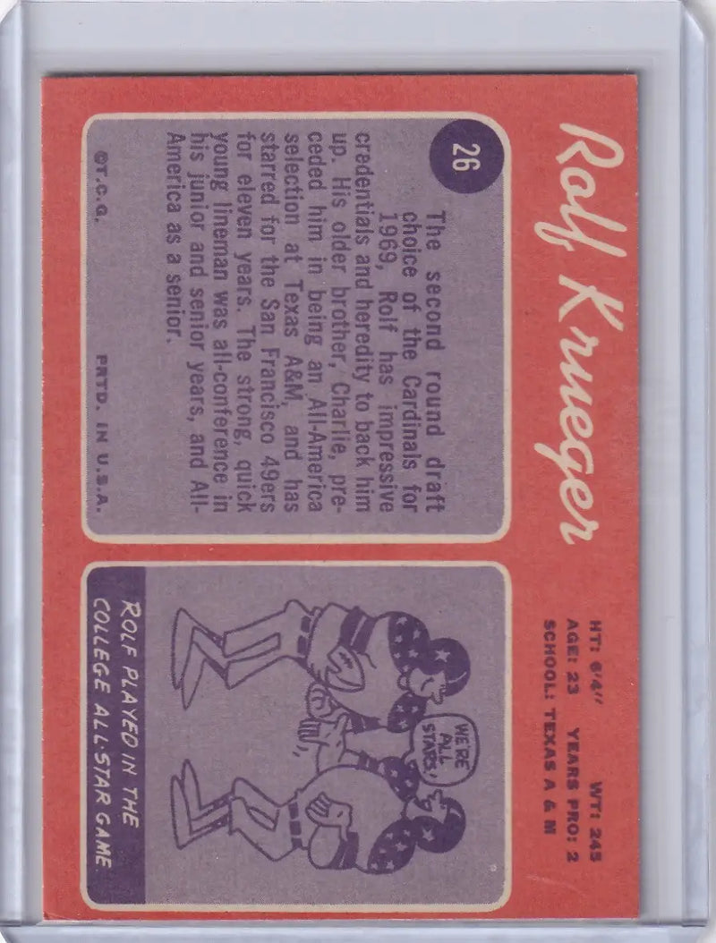 1970 Topps Football #26 Rolf Krueger RC - St Louis Cardinals