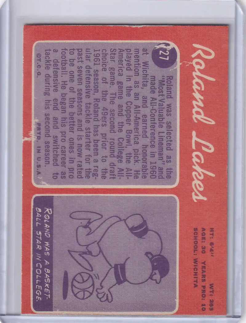 1970 Topps Football #27 Roland Lakes - San Francisco 49ers