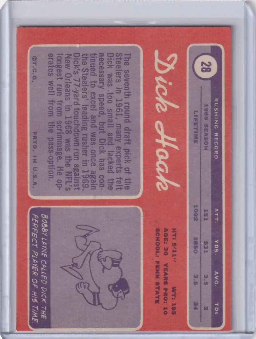 1970 Topps Football #28 Dick Hoak - Pittsburgh Steelers