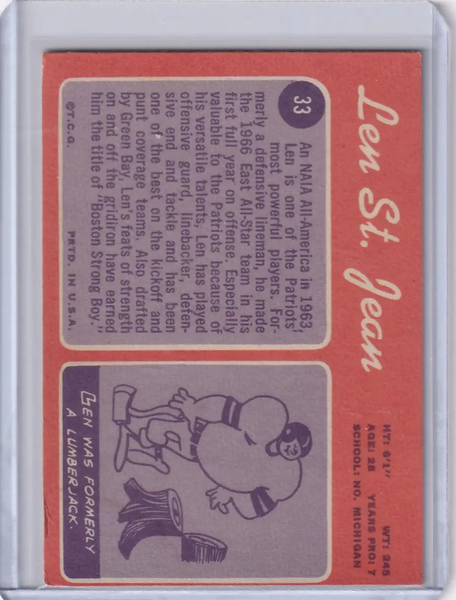 1970 Topps Football #33 Len St. Jean RC - New England Patriots - Football Card Single