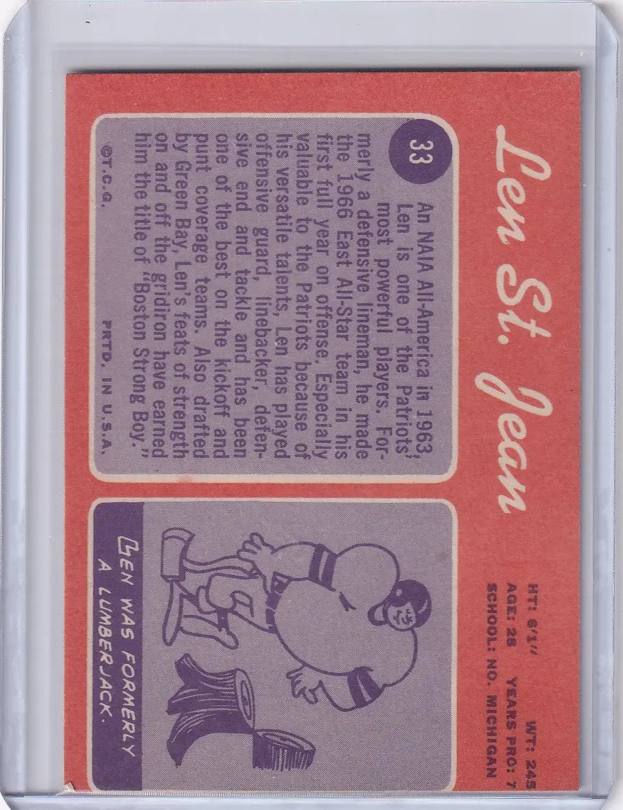 1970 Topps Football #33 Len St. Jean RC - New England Patriots