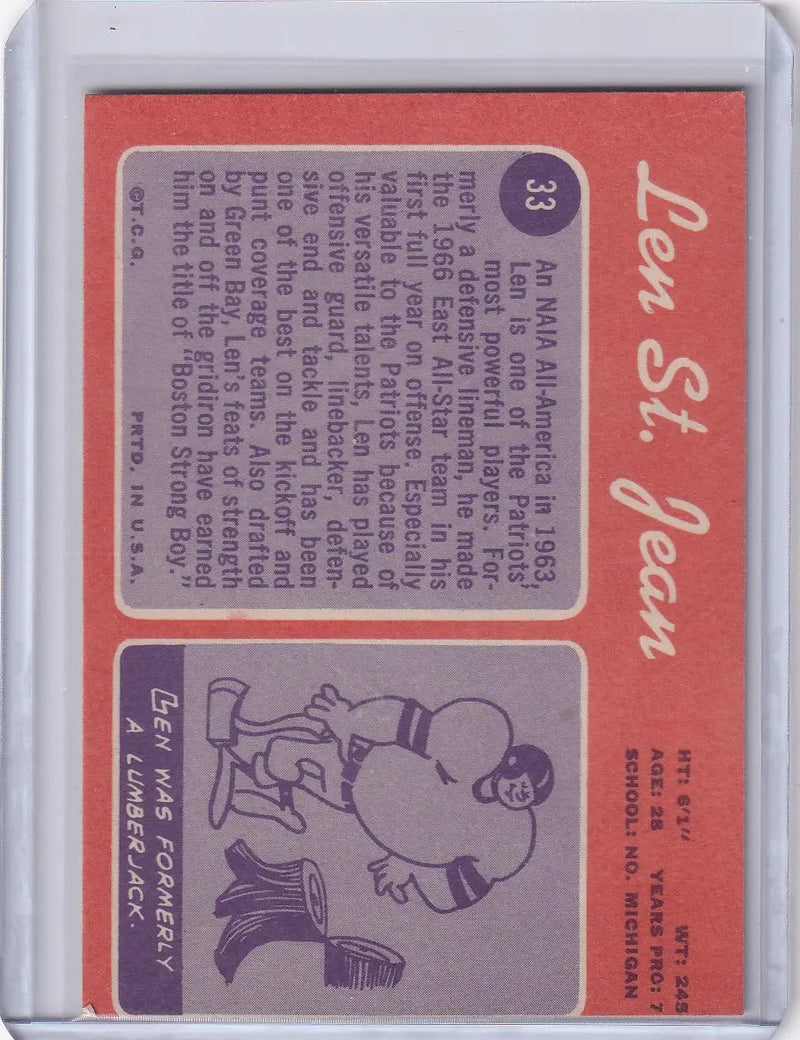 1970 Topps Football #33 Len St. Jean RC - New England Patriots