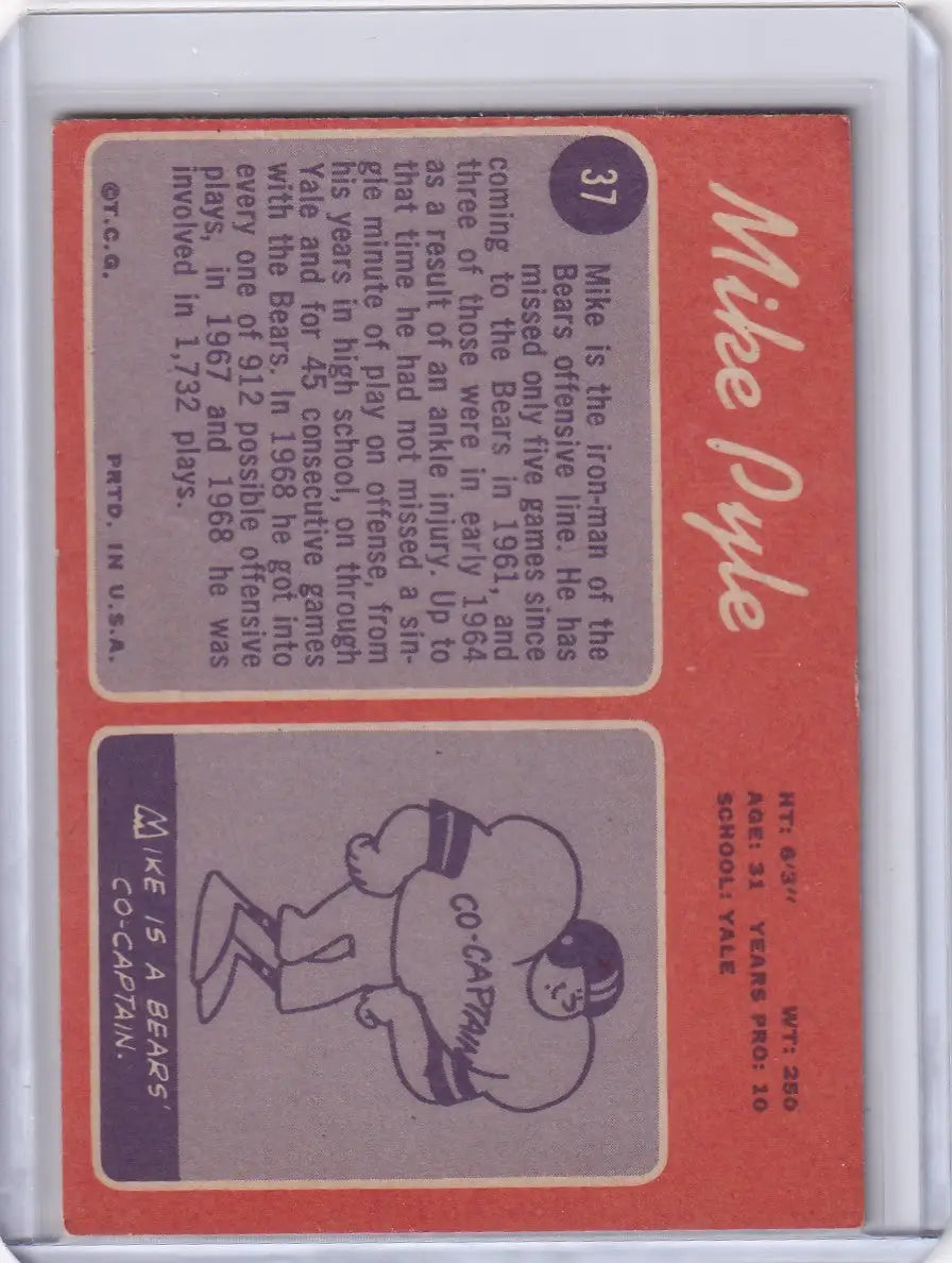 Football trading card of Mike Pyle from Topps Football, showcasing Chicago Bears player