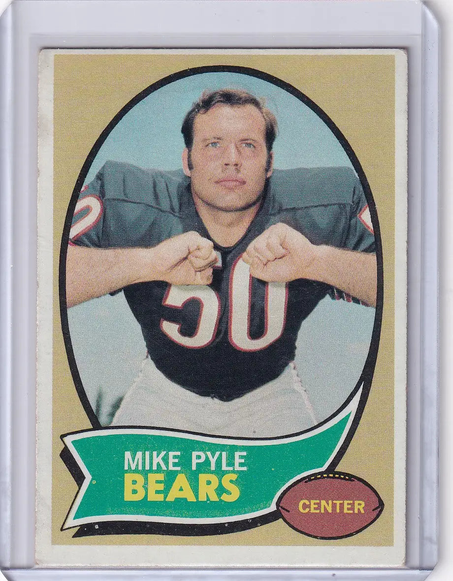 Vintage Topps Football card of Mike Pyle, Chicago Bears player wearing jersey number 50