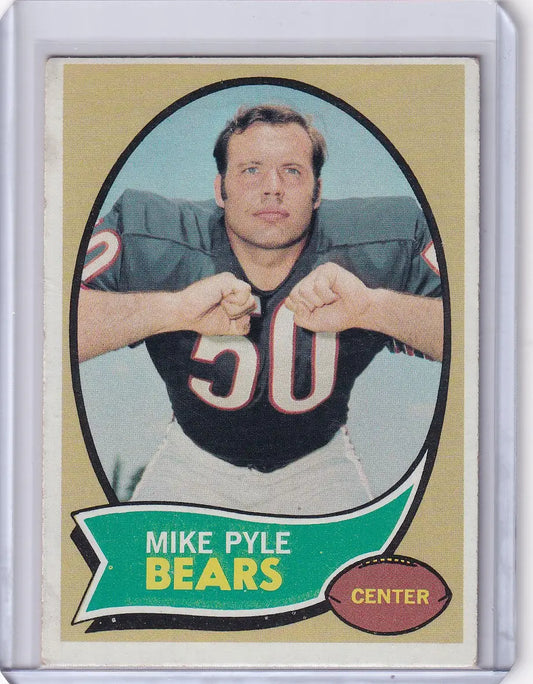Vintage Topps Football card of Mike Pyle, Chicago Bears player wearing jersey number 50