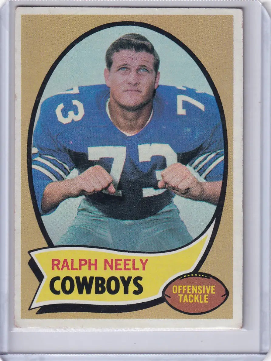 Vintage Topps Football card of Ralph Neely in Dallas Cowboys blue jersey 73