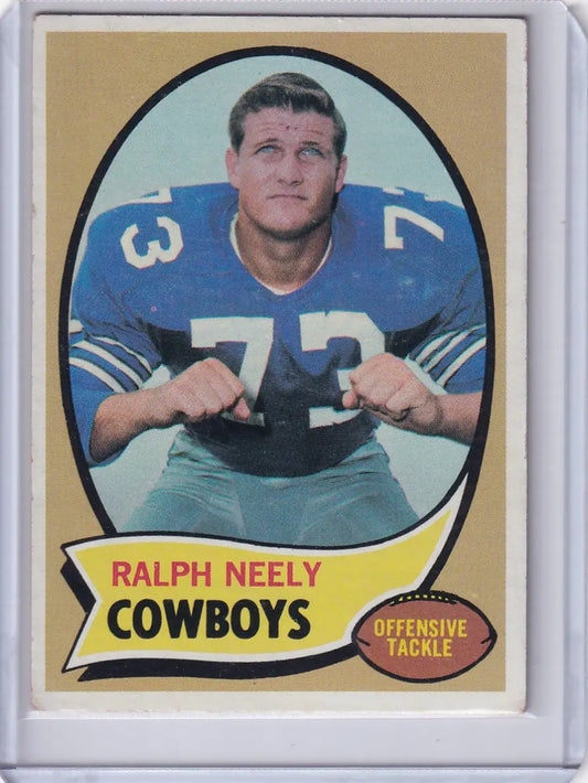 Vintage Topps Football card of Ralph Neely in Dallas Cowboys blue jersey 73