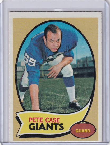 Vintage Topps Football card of Pete Case in crouched stance for New York Giants