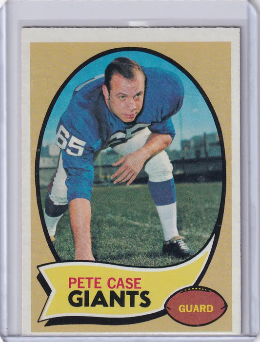 Vintage Topps Football card of Pete Case in crouched stance for New York Giants