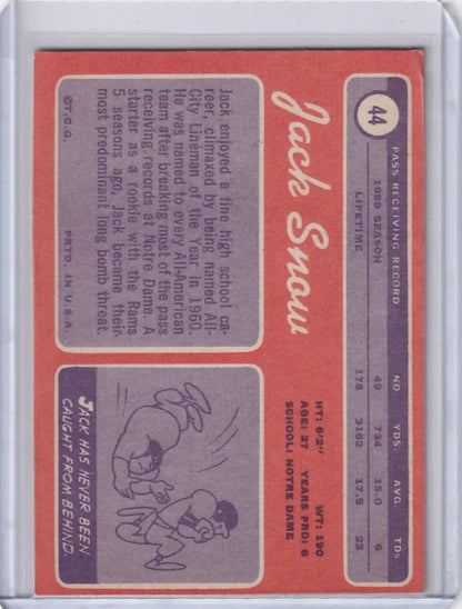 Topps Football card featuring Jack Snow of the Louis Rams on a red background