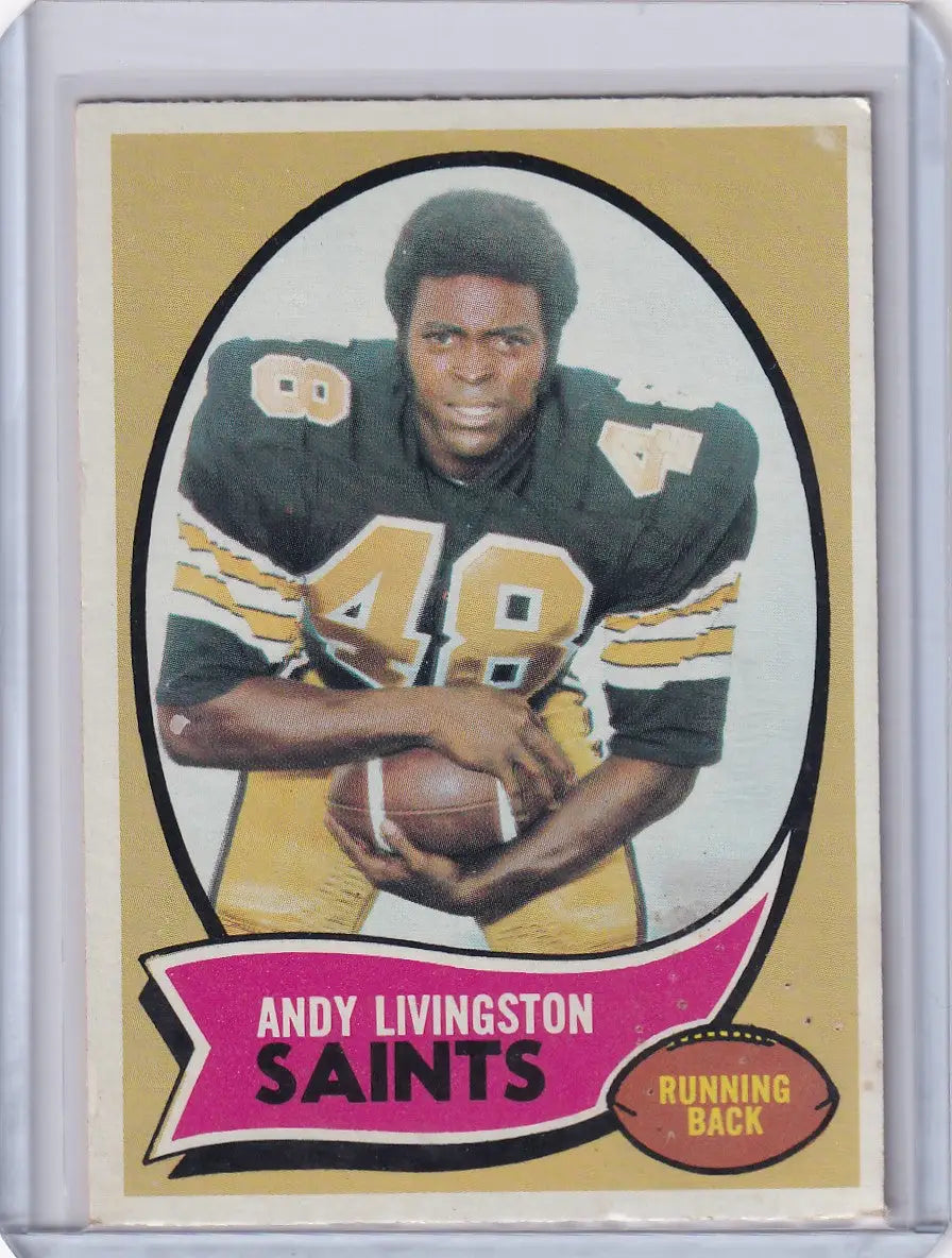 1970 Topps Football card featuring Andy Livingston of the New Orleans Saints