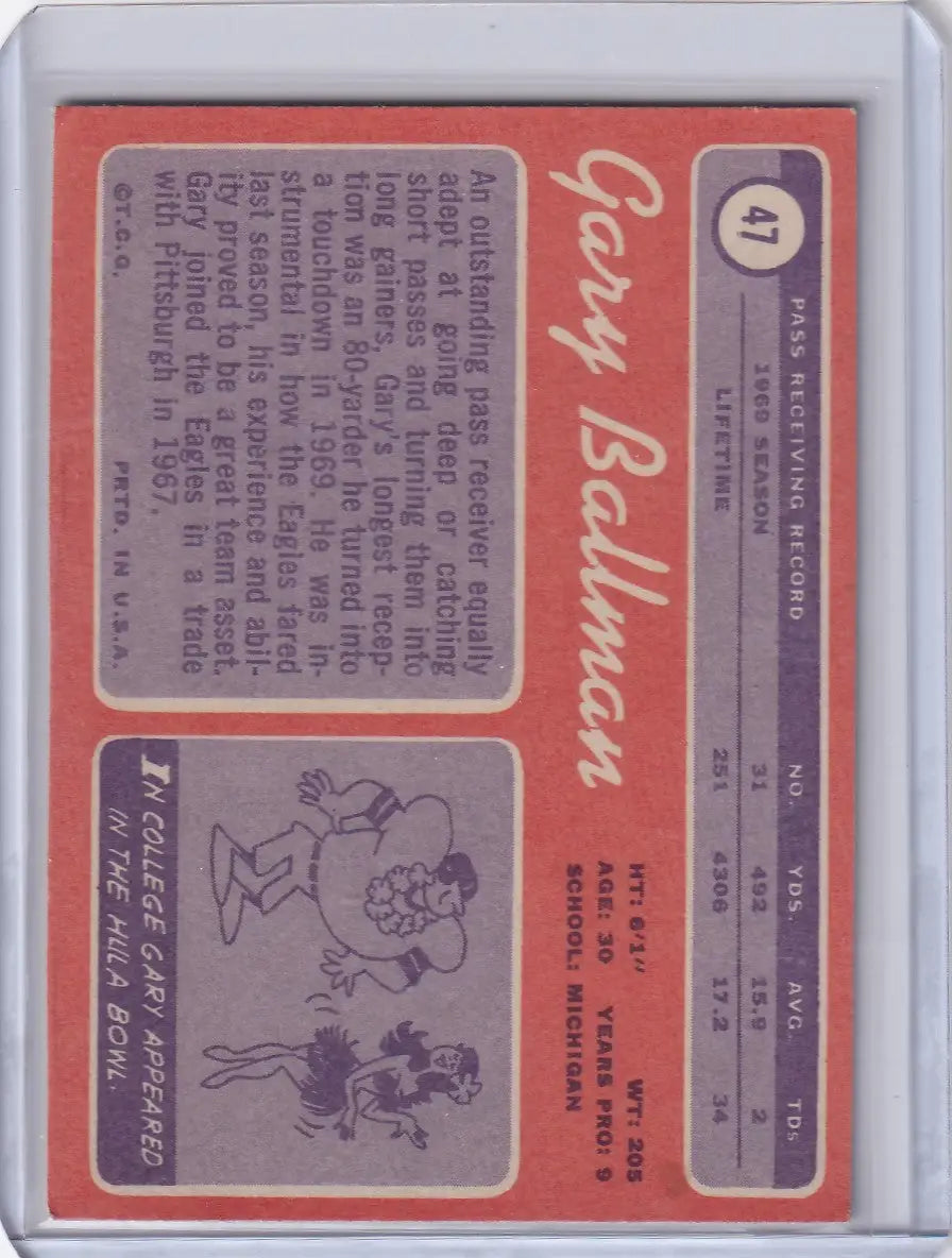 1970 Topps Football #47 Gary Ballman - Philadelphia Eagles