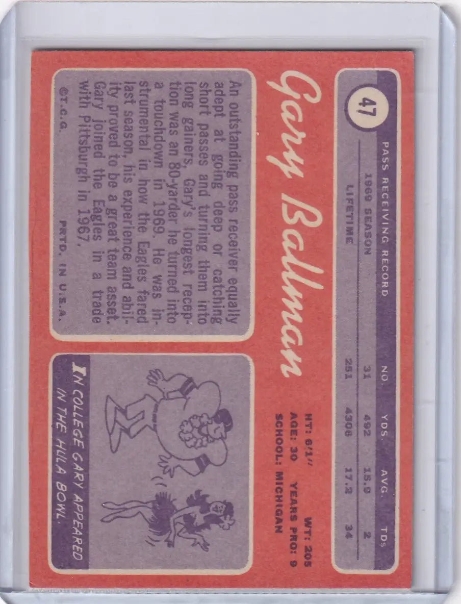 1970 Topps Football #47 Gary Ballman - Philadelphia Eagles