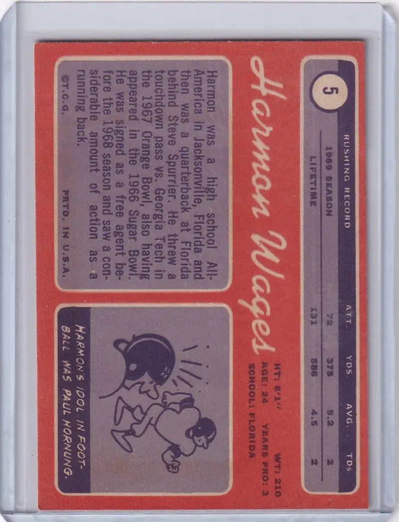 1970 Topps Football #5 Harmon Wages RC - Atlanta Falcons
