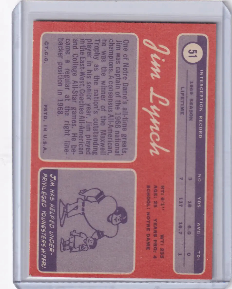 1970 Topps Football #51 Jim Lynch RC - Kansas City Chiefs