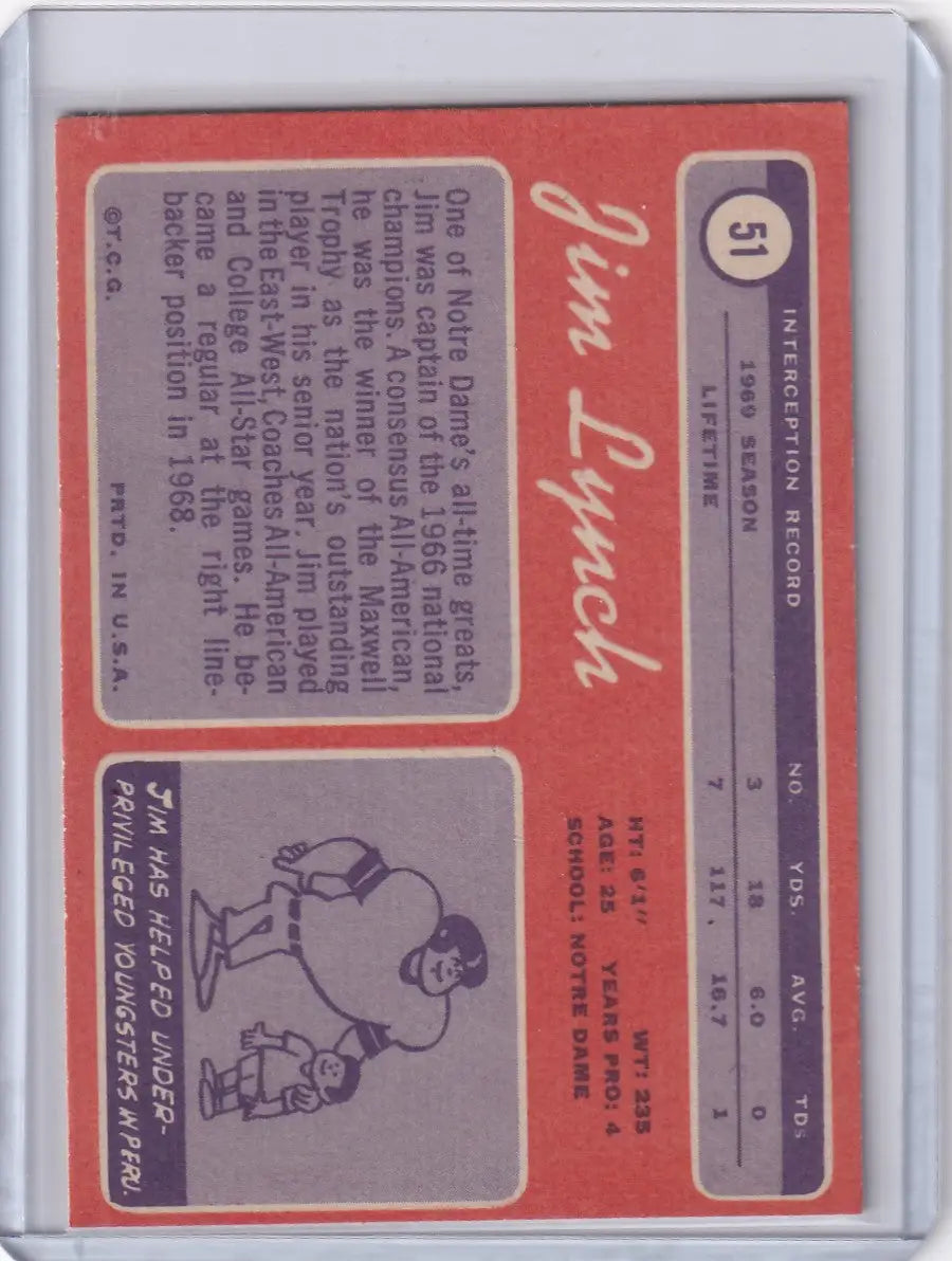 1970 Topps Football #51 Jim Lynch RC - Kansas City Chiefs - Football Card Single