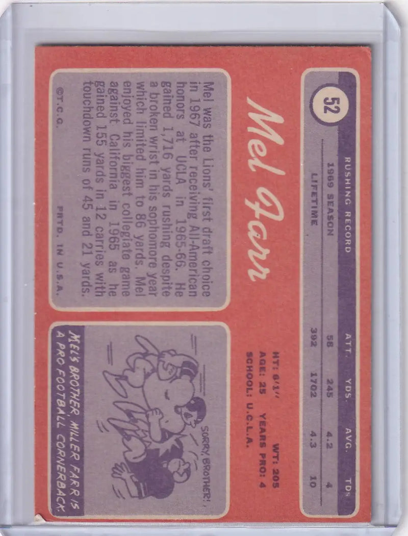 1970 Topps Football #52 Mel Farr RC - Detroit Lions